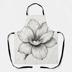 Vintage Botanical Flower Ink Sketch Line Apron