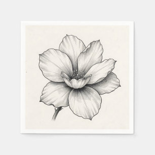 Vintage Botanical Flower Ink Sketch Line Napkin