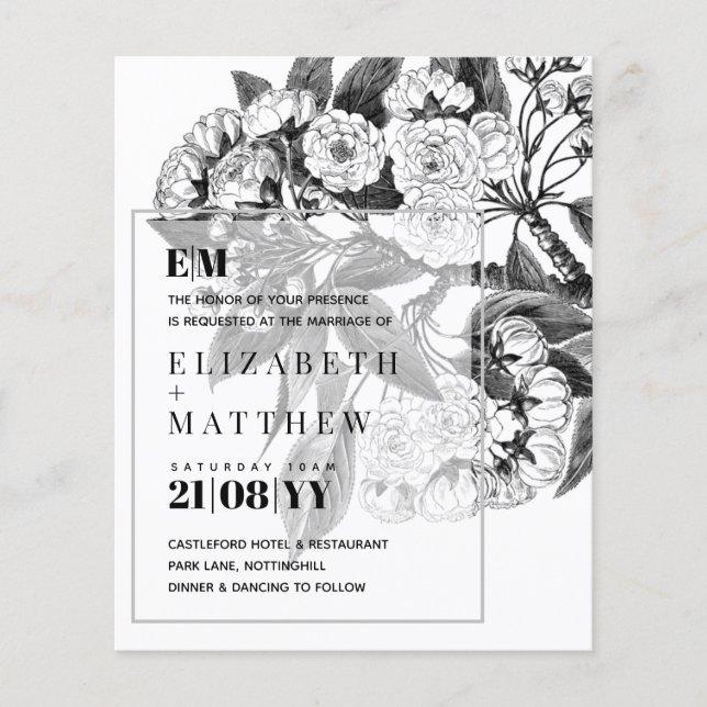 Vintage Botanical Flower Linart Wedding Invitation (Front)