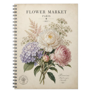 Vintage Botanical Flower Market Poster   Elegant F Notebook