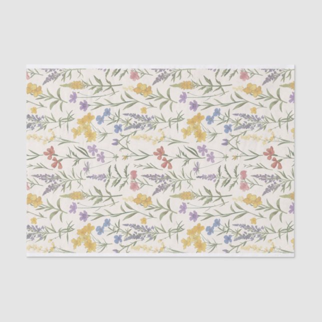 Vintage Botanical Flower Stem Drawings Pattern Tissue Paper (Front)