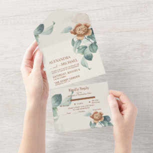 Vintage Botanical Flower Wedding All In One Invita All In One Invitation