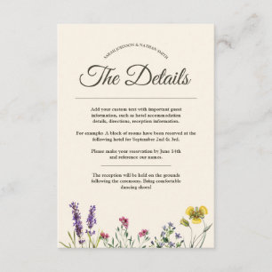Vintage Botanical Flower Wedding Details Info Enclosure Card