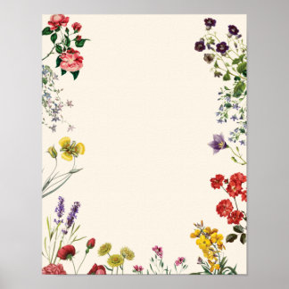 Vintage Botanical Flower Wedding Photo Mat Poster