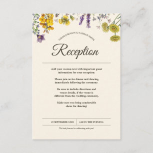 Vintage Botanical Flower Wedding Reception Info Enclosure Card