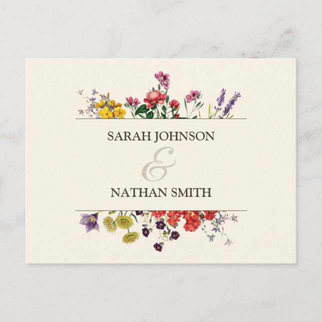 Vintage Botanical Flower Wedding RSVP Postcard (Front)