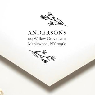 Vintage Botanical Flowers Family Return Address  Rubber Stamp