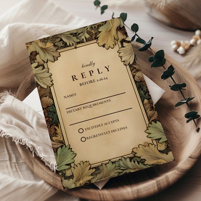 Vintage Botanical Foliage Wedding RSVP Card (Creator Uploaded)