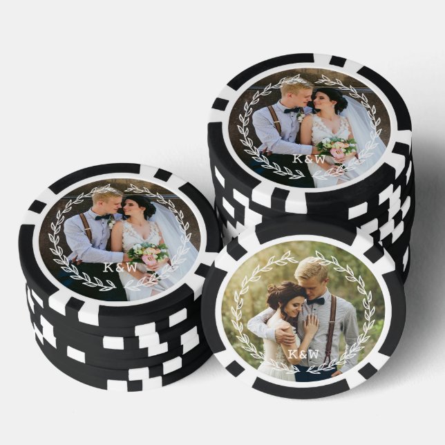 Vintage Botanical Frame Monogrammed Photo Poker Chips (Stack)