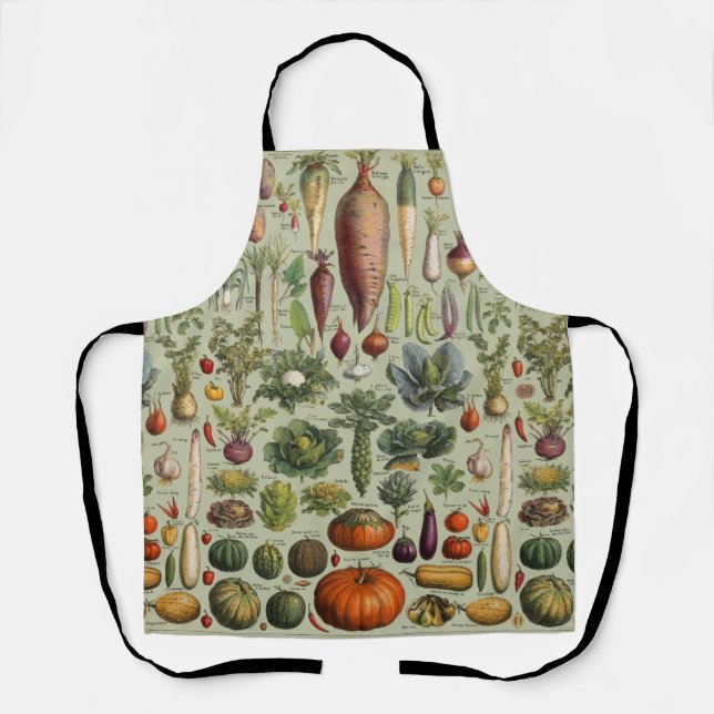 vintage botanical French garden vegetables  Apron (Front)