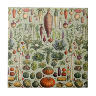 vintage botanical French garden vegetables Tile