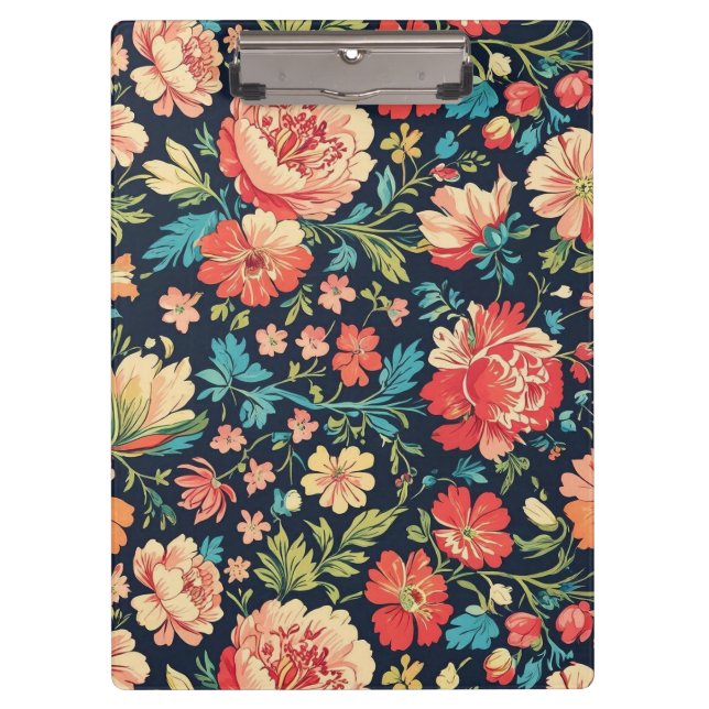 Vintage Botanical Garden Floral Pattern-Blue Clipboard (Front)