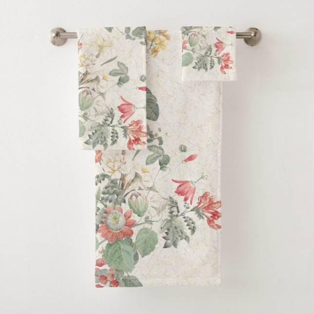 Vintage Botanical Garden Flowers Bath Towel Set (Insitu)