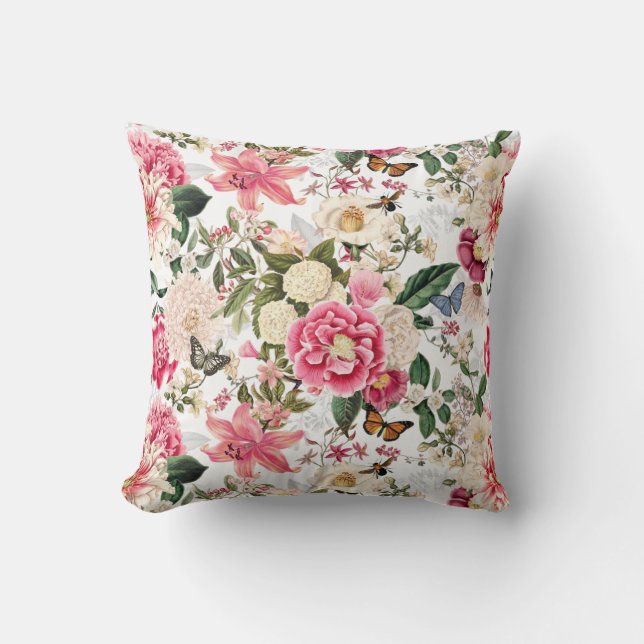 Vintage Botanical Garden Flowers Pattern Cushion (Front)