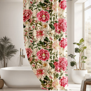 Vintage Botanical Garden Flowers Pattern Shower Cu Shower Curtain