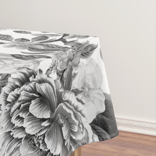 Vintage Botanical Garden Flowers Pattern Tablecloth (In Situ)