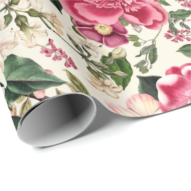Vintage Botanical Garden Flowers Pattern Wrapping Paper (Roll Corner)