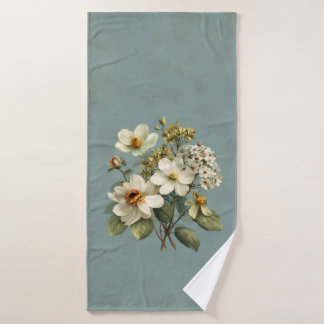Vintage Botanical Garden Ivory Floral Sage Bath To Towel