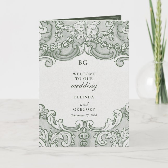 Vintage Botanical Garden Party Wedding Itinerary Programme (Front)