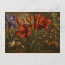 Vintage Botanical Garden Wildlife Oil Painting
