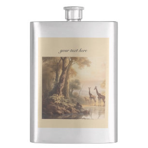 Vintage botanical giraffes, cusomizable  hip flask