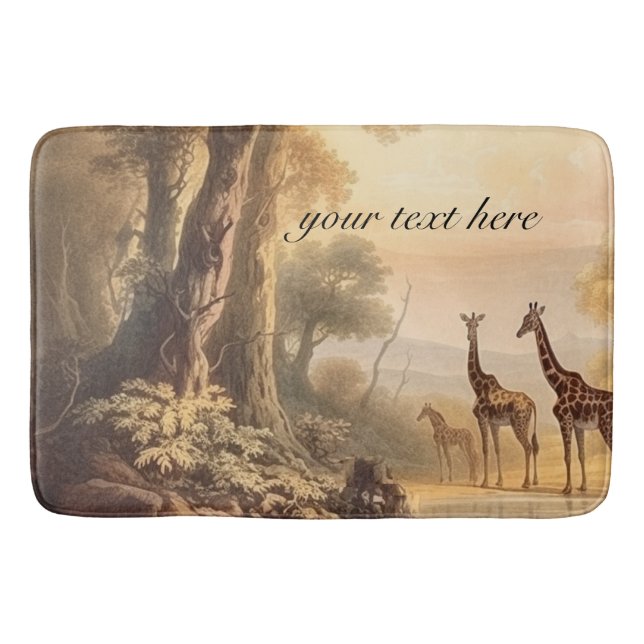 Vintage botanical giraffes, customisable  bath mat (Front)