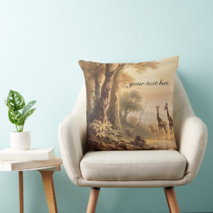 Vintage botanical giraffes, customisable cushion