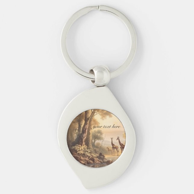 Vintage botanical giraffes, customisable  key ring (Front)