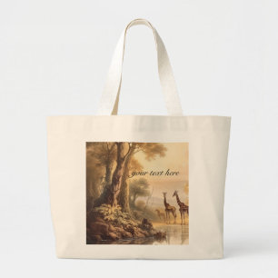 Vintage botanical giraffes, customisable   large tote bag