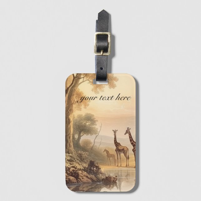 Vintage botanical giraffes, customisable  luggage tag (Front Vertical)