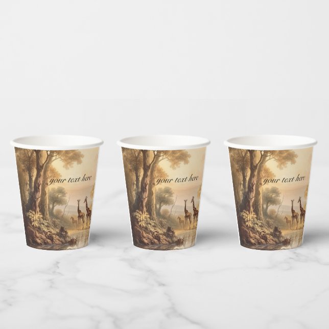 Vintage botanical giraffes, customisable  paper cups (Multi)