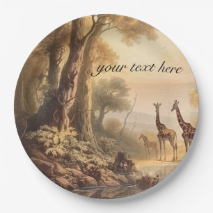 Vintage botanical giraffes, customisable  paper plate