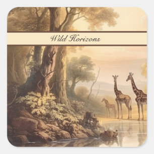 Vintage botanical giraffes, customisable  square sticker