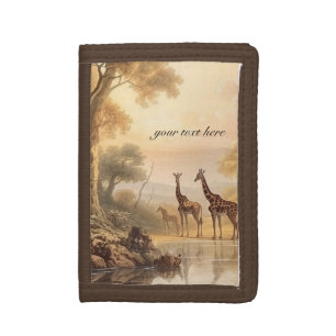 Vintage botanical giraffes, customisable  trifold wallet