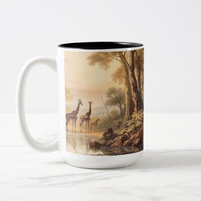 Vintage botanical giraffes, customisable  Two-Tone coffee mug (Left)