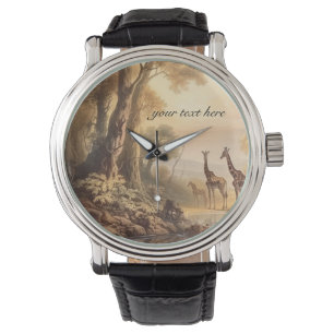Vintage botanical giraffes, customisable  watch