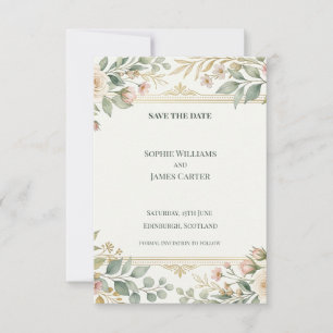 Vintage Botanical Gold Save The Date Card