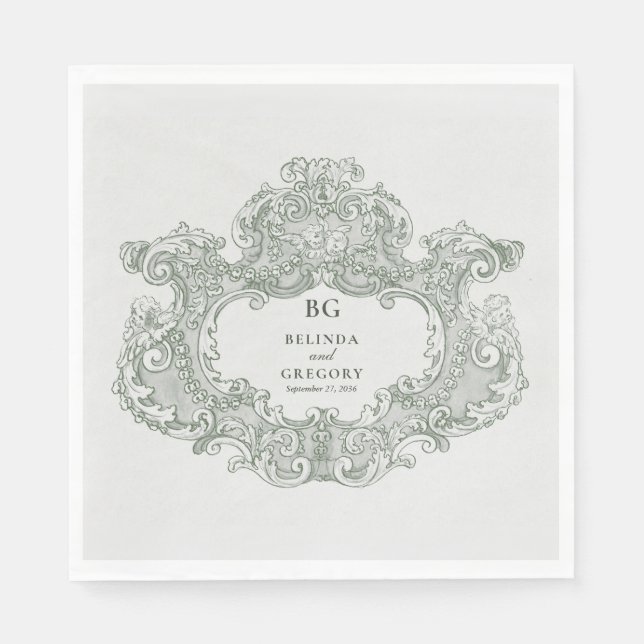 Vintage Botanical Green Garden Party Wedding Theme Napkin (Front)
