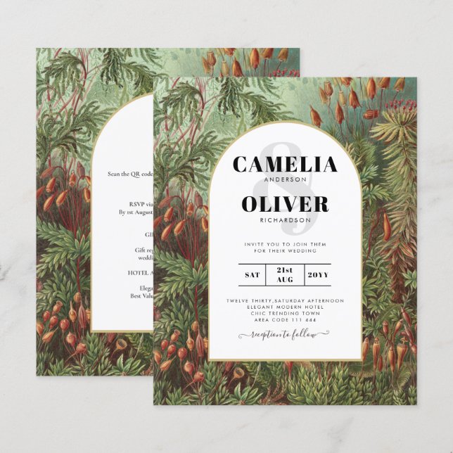 Vintage Botanical Green Terracotta Wedding invite (Front/Back)