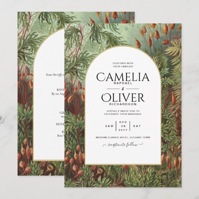Vintage Botanical Green Terracotta Wedding invite (Front/Back)