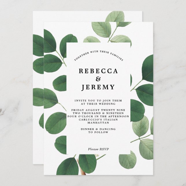 vintage botanical green wedding invitation (Front/Back)