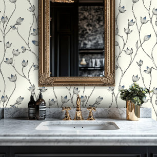 Vintage Botanical Hand-Drawn Style Floral Pattern Wallpaper