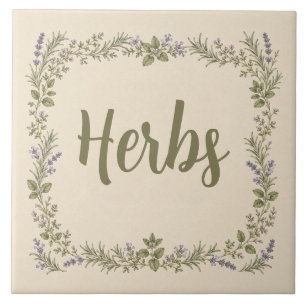 Vintage Botanical Herb Garden Floral Border Tile