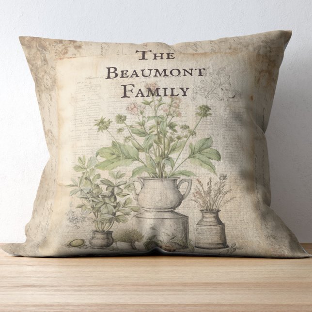 Vintage botanical herbs rustic parchment farmhouse cushion (Creator Uploaded)