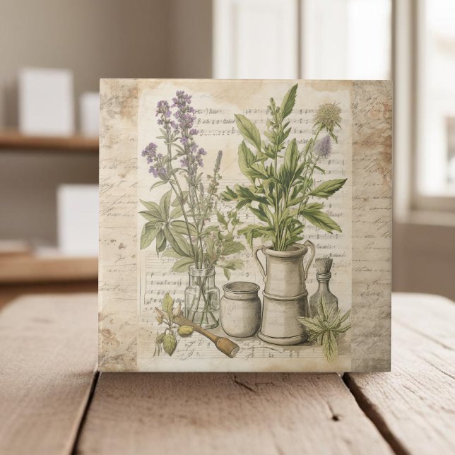 Vintage botanical herbs rustic parchment farmhouse tile (Creator Uploaded)