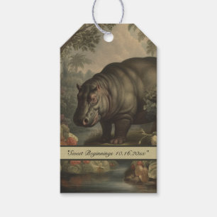 Vintage Botanical Hippo, customisable Gift Tags