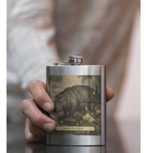 Vintage Botanical Hippo, customisable Hip Flask