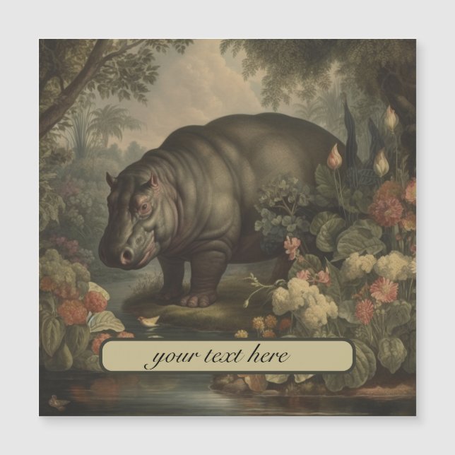 Vintage Botanical Hippo, customisable  Magnetic Invitation (Front)