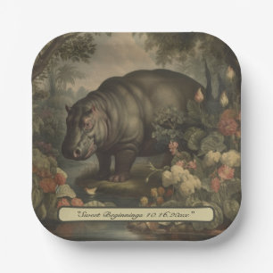 Vintage Botanical Hippo, customisable Paper Plate