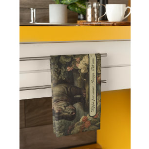 Vintage Botanical Hippo, customizable  Tea Towel